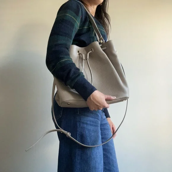 Quince Taupe Triple Compartment Leather Bucket Bag - Picture 7 of 9